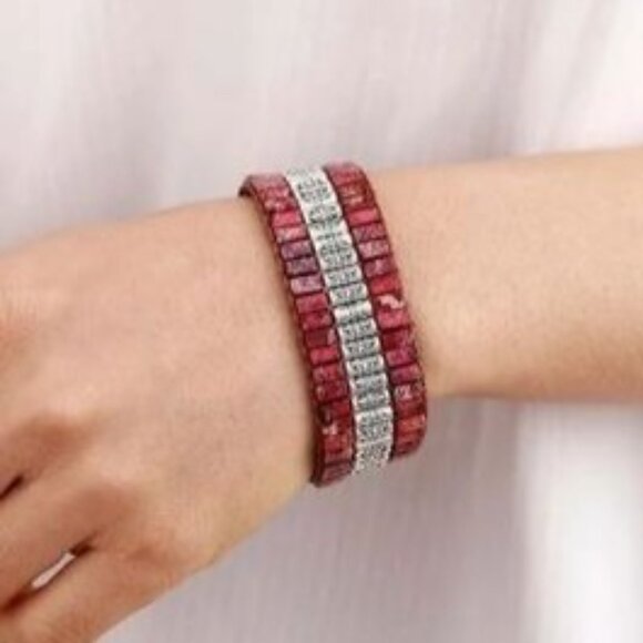 Western Purple Mohave Turquoise Leather Silver Bracelet Adjustable Southwest - Picture 2 of 3